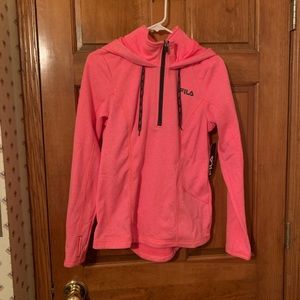Fila Coral Fleece Lined Hooded 3 Quarter Zip Sweatshirt Size Small